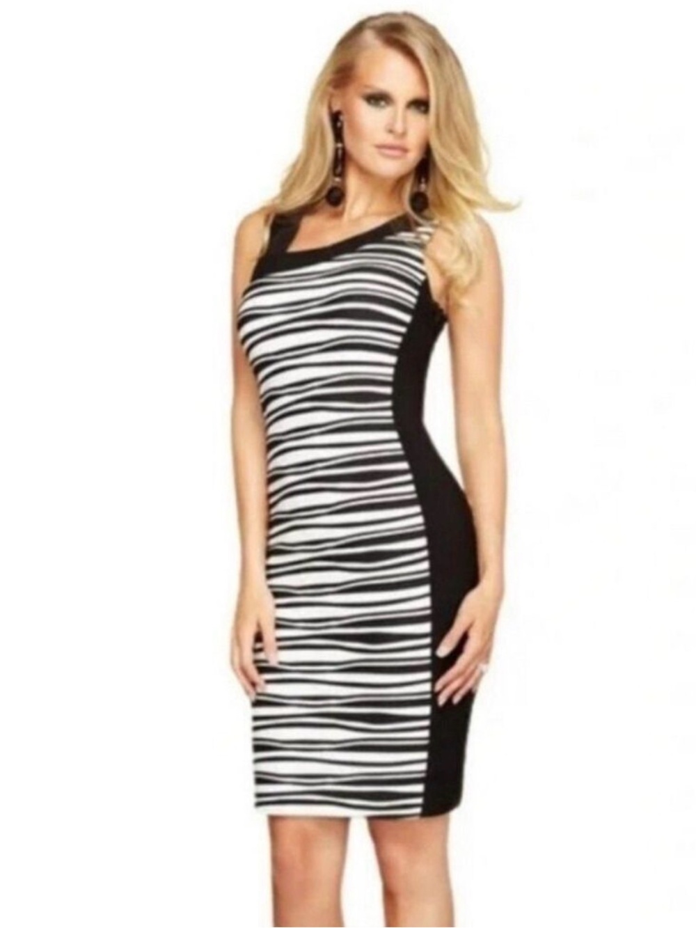 Joseph Ribkoff stretch dress black white textural bodycon Size 12 office wedding